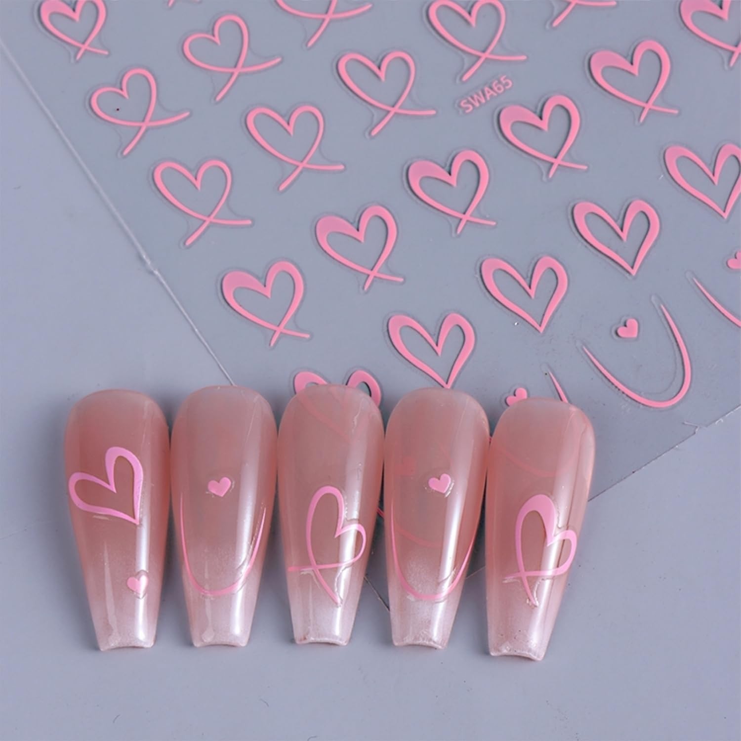 8 Sheets Heart Nail Art Stickers 3D Self Adhesive Gold Pink Decals