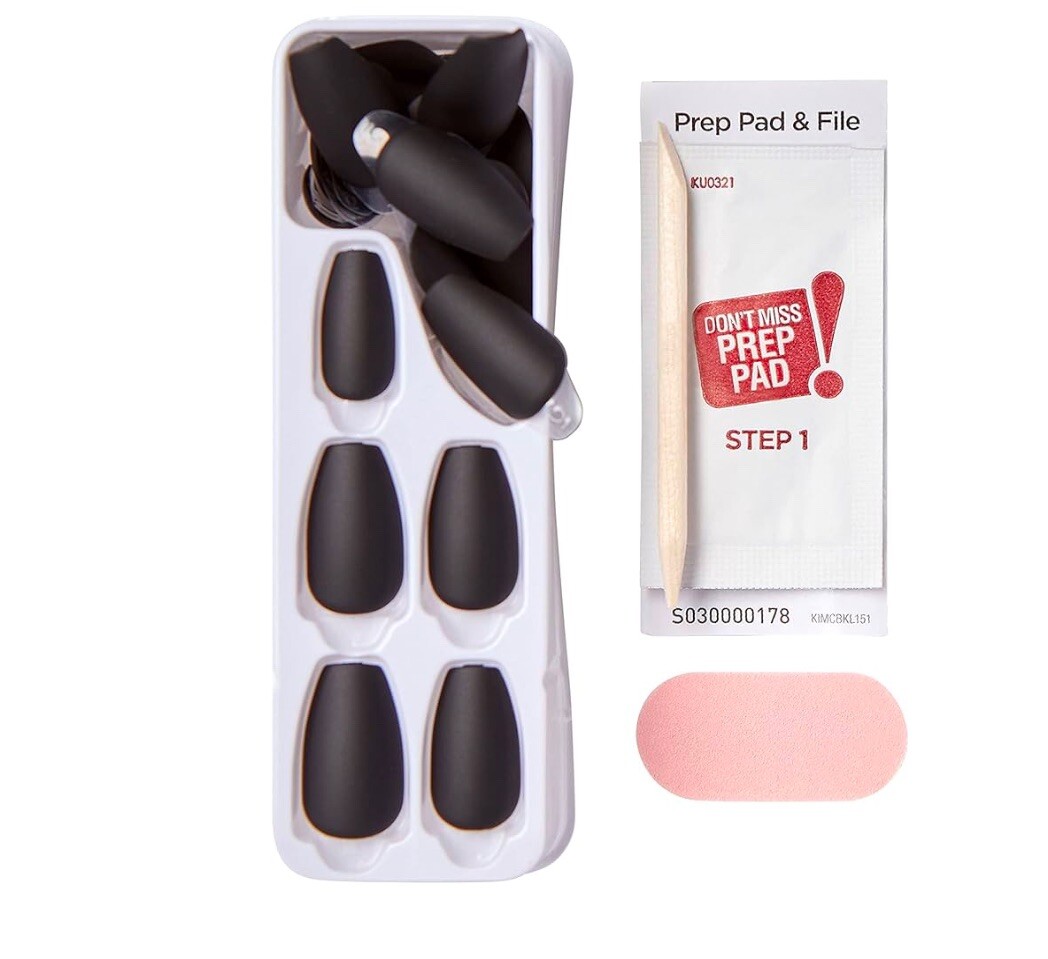 KISS imPRESS Color Matte Black Medium Length Press-On Nails Dark Room New x1