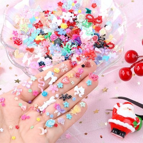 300 Pieces 3D Mix Assorted Resin Nail Charms Hollow Pearl Heart 300pcs-colorful