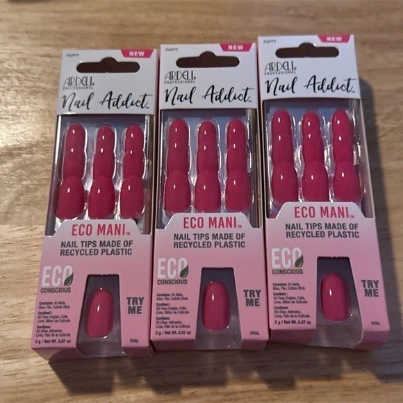 Ardell Nail Addict Eco Mani Nail Tips Poppy Pink Oval 30 Count 3 Pack 58636