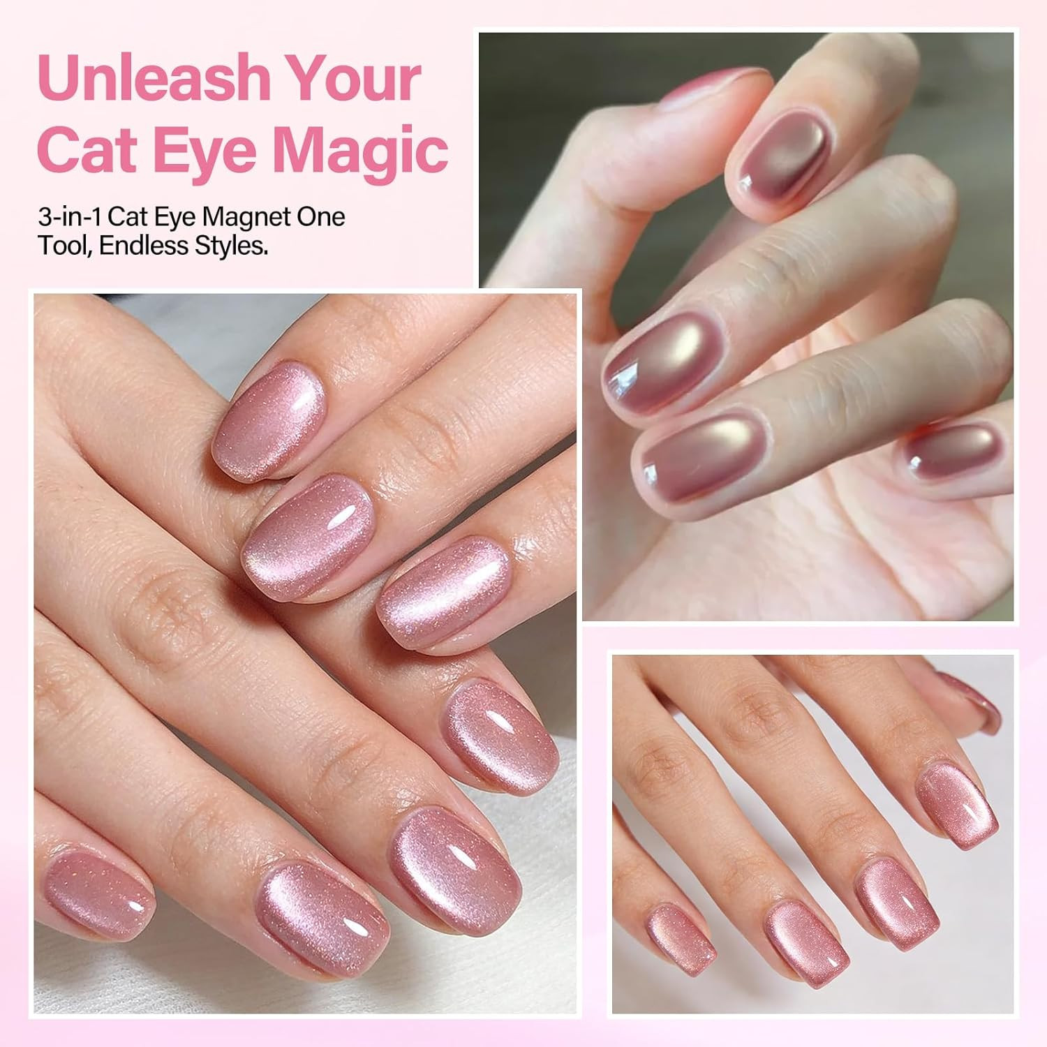 EBANKU 3-In-1 Cat Eye Magnet Nail Art Tool, Double-Head Cylindrical & round Ball