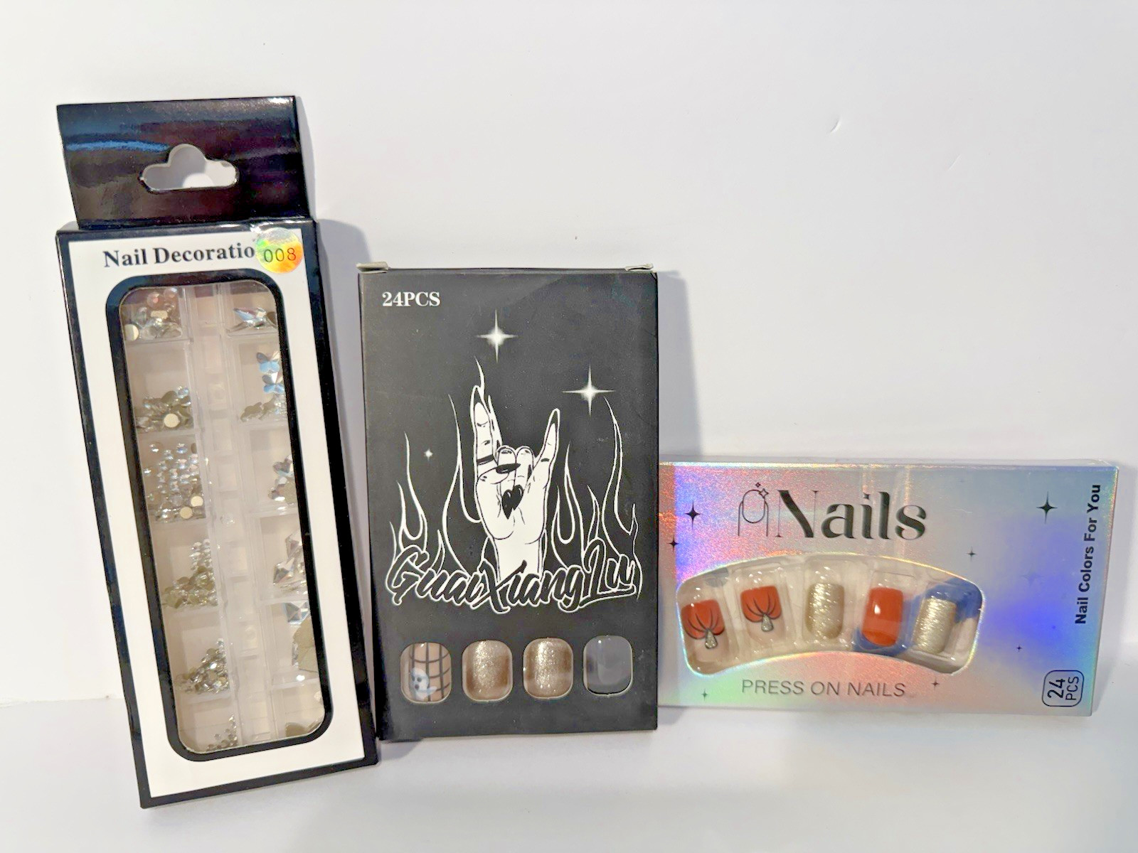 Halloween Press-On Nail Bundle – 2 Sets (Spider & Ghost Designs) + Nail Charms |