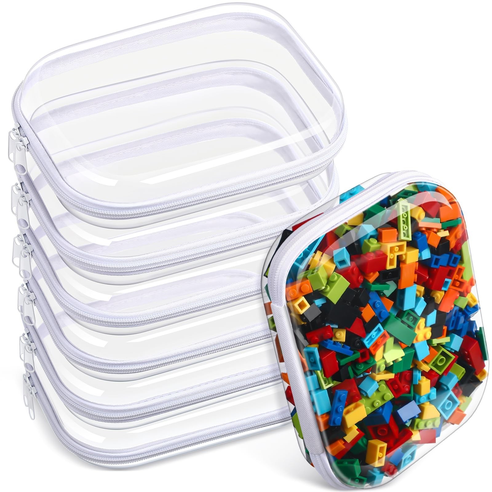 Sanwuta 6 Pcs Clear Hard Zipper Case Hard Plastic Zipper Pouches Makeup Bag P…