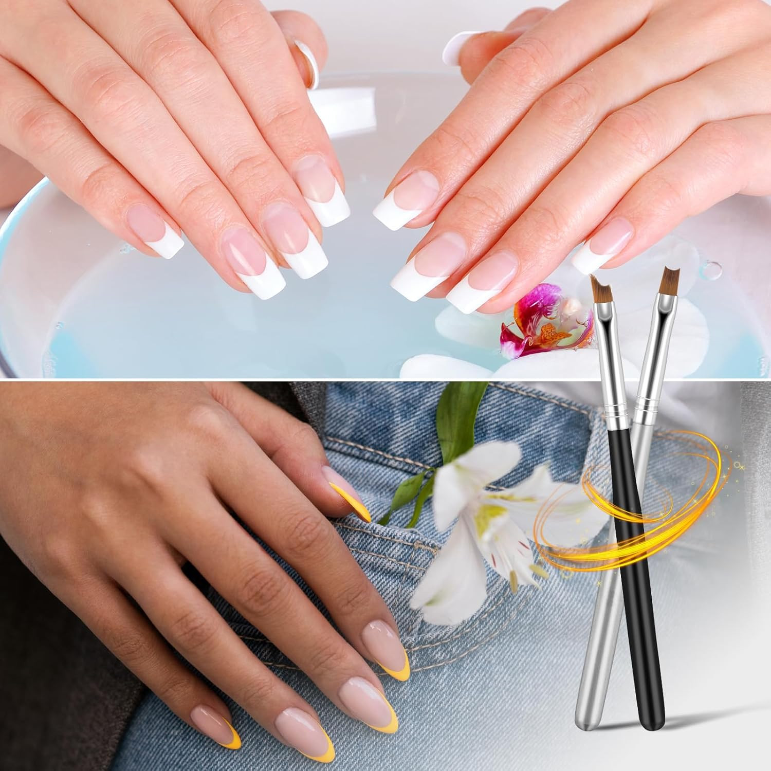 French Tip Nail Brushes Set, Oblique Head Nail Brushes Moon Shape French Brush O