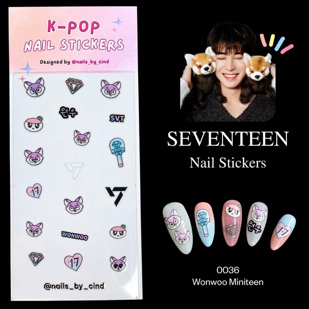 SEVENTEEN 17 KPOP NAIL STICKER FAN MADE KOREA DINO SCOUPS HOSHI DK THE 8 I Z10