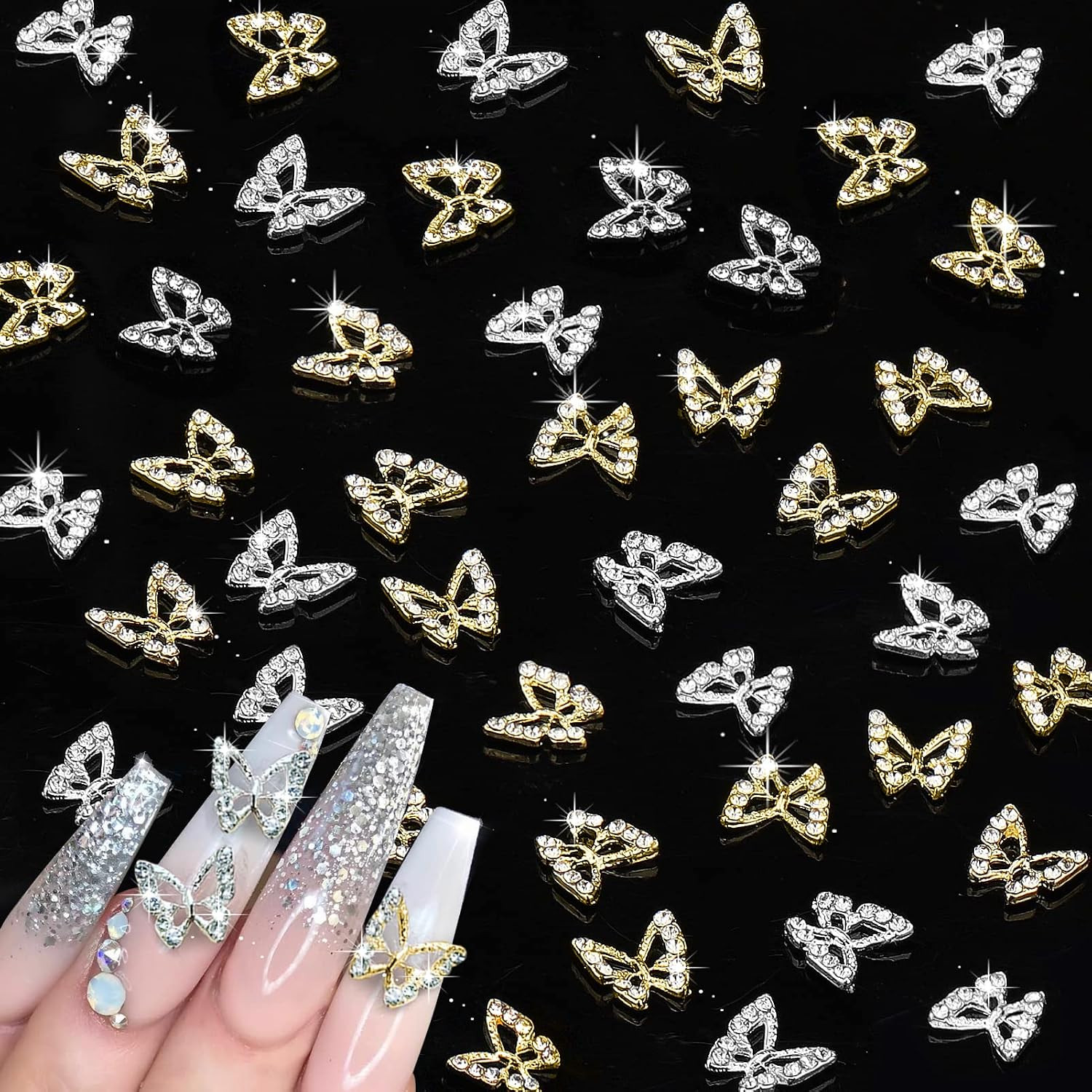 Nail Charms, 40 Pcs Butterfly Nail Charms 3D Butterflies Shape Charms for Nails