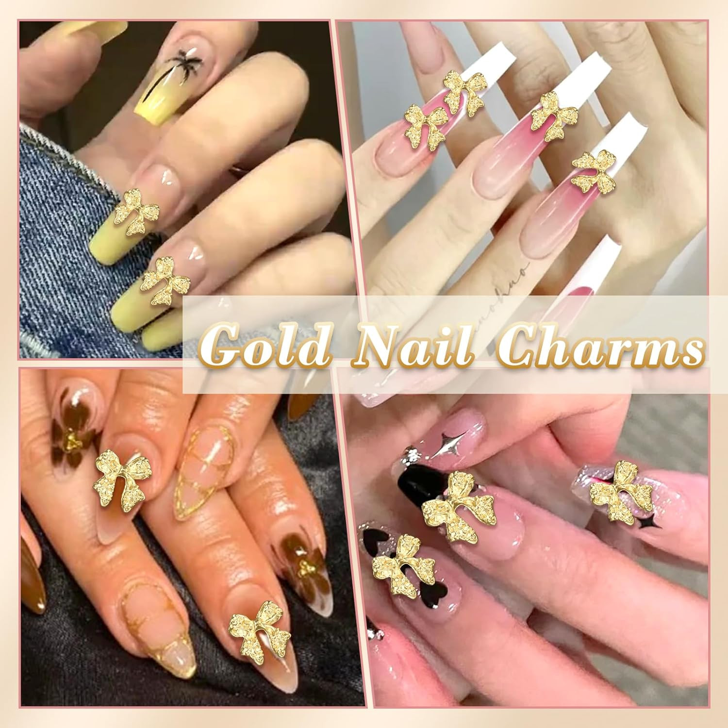 80 Pcs Gold 3D Bow Metal Nail Charm, Luxury Shiny Bows Nail Jewelry Charms for A