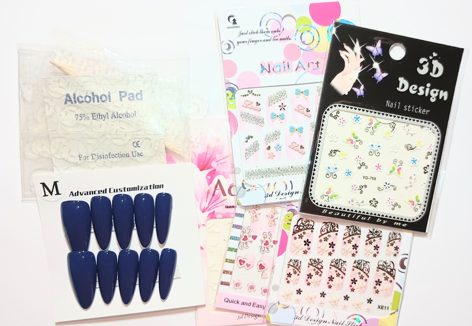 Handmade press on nails easy to put on & off reusable +5 pieces nail stickers.