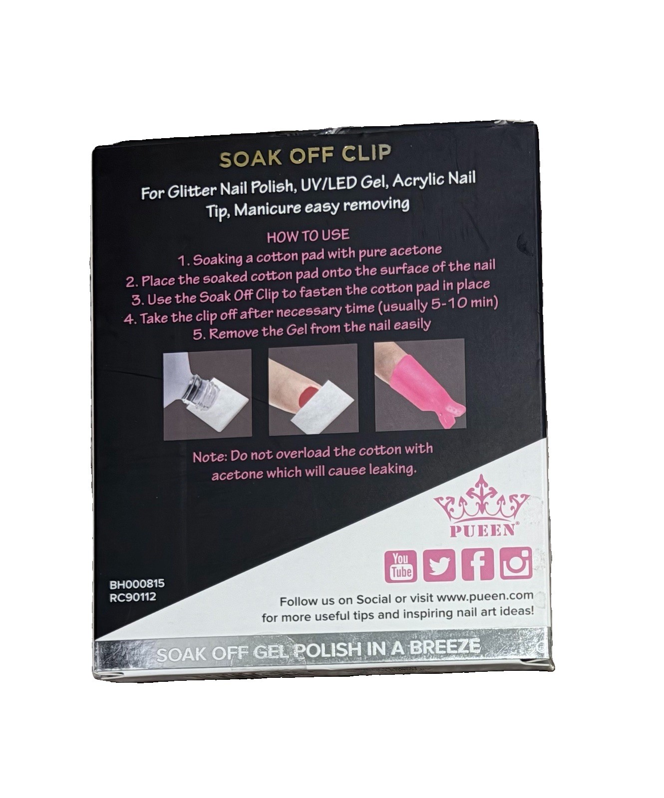 Pueen Soak Off Reusable Pink Nail Clips 10 Count for Gel Polish