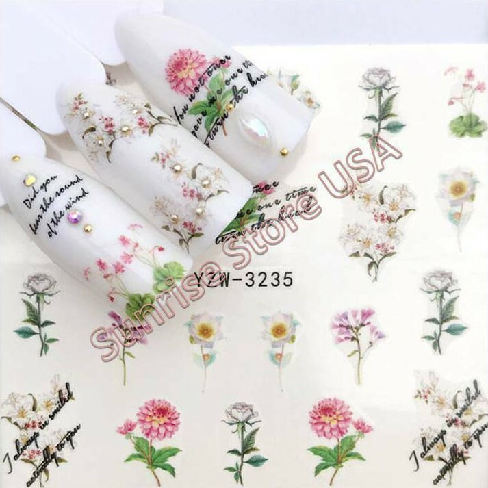 Nail Art Water Transfer Sticker Flower Leaves Butterfly bird Floral Decals