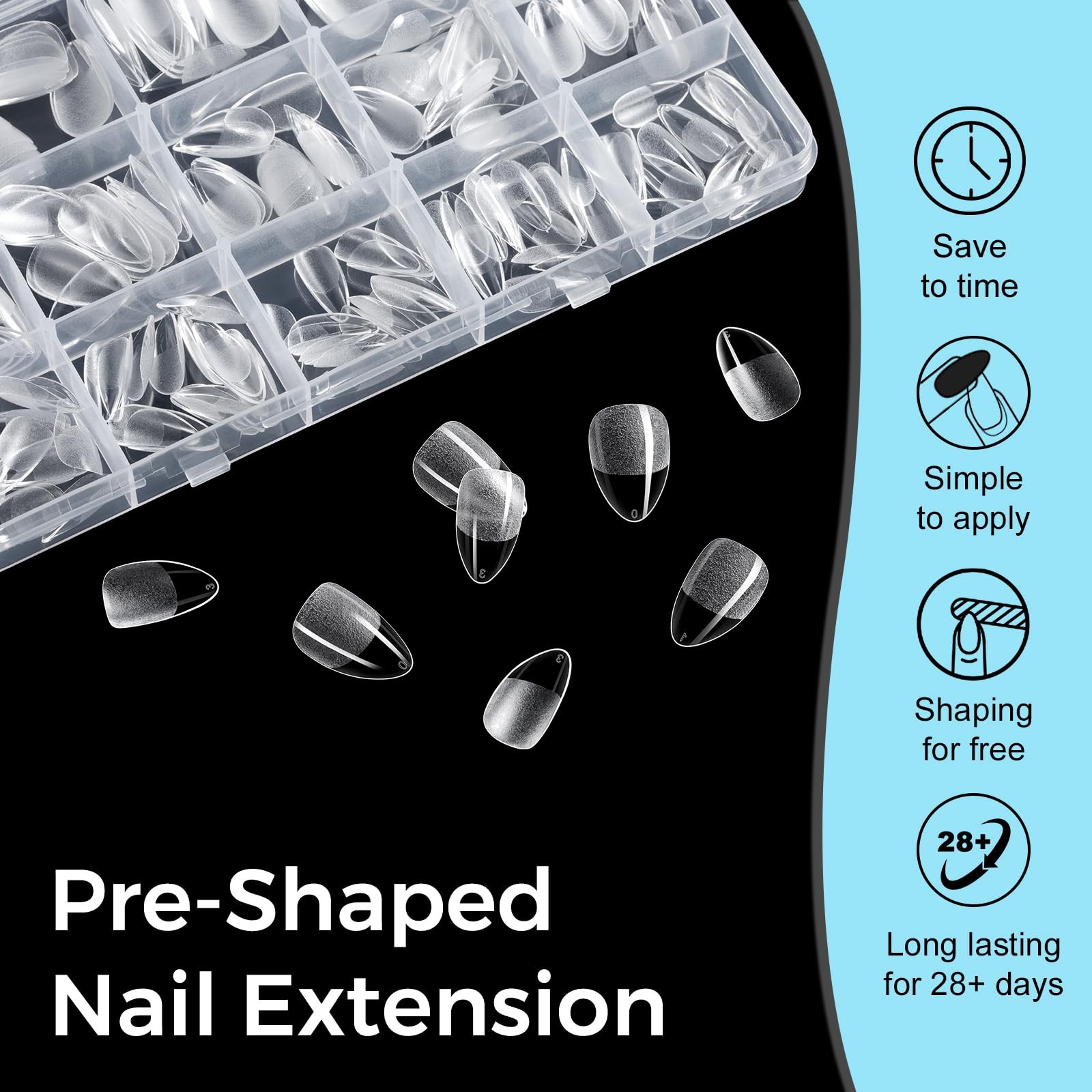 TOMICCA Short Almond Nail Tips 15 Sizes Nail Tips 240Pcs Almond Nails