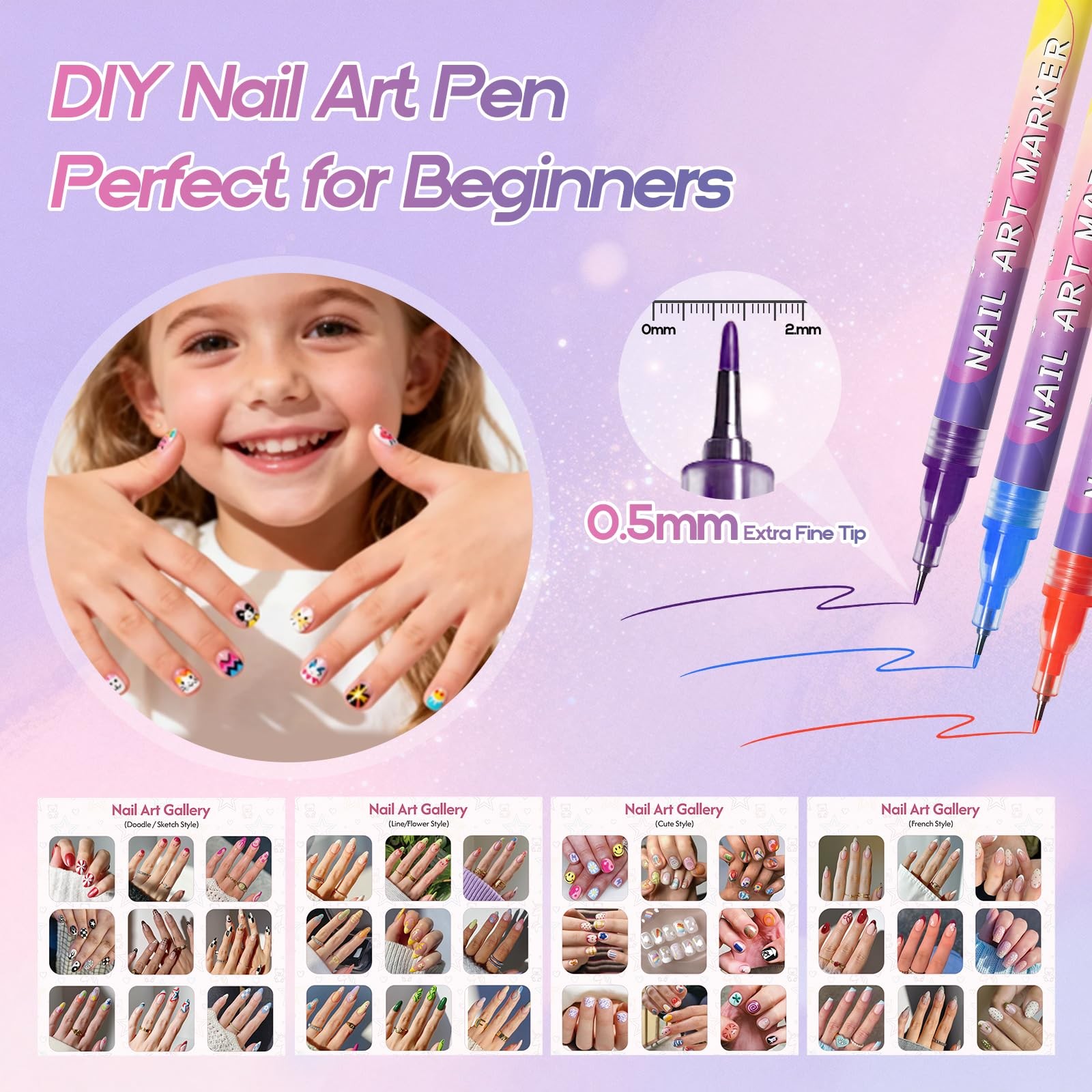Nail Art Pens 12 Colors Painting Fine Tip Doodle Markers Set Girls Women