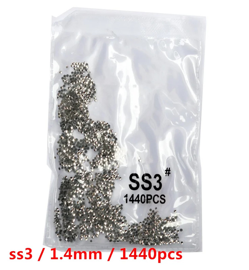 Ss3-Ss8 1440Pcs Clear Crystal AB Gold 3D Non Hotfix Flatback Nail Art Rhinestone