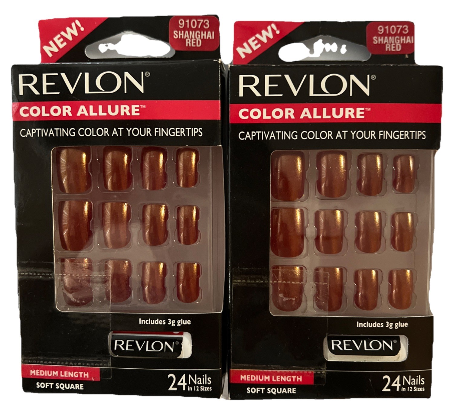 PACK OF 2 REVLON Color Allure Nails #91073 SHANGHAI RED (New/NO GLUE) See Photos
