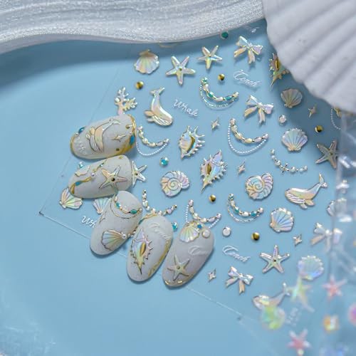Summer Nail Art Stickers Decals Golden Ocean Theme 5D Embossed Nail style4