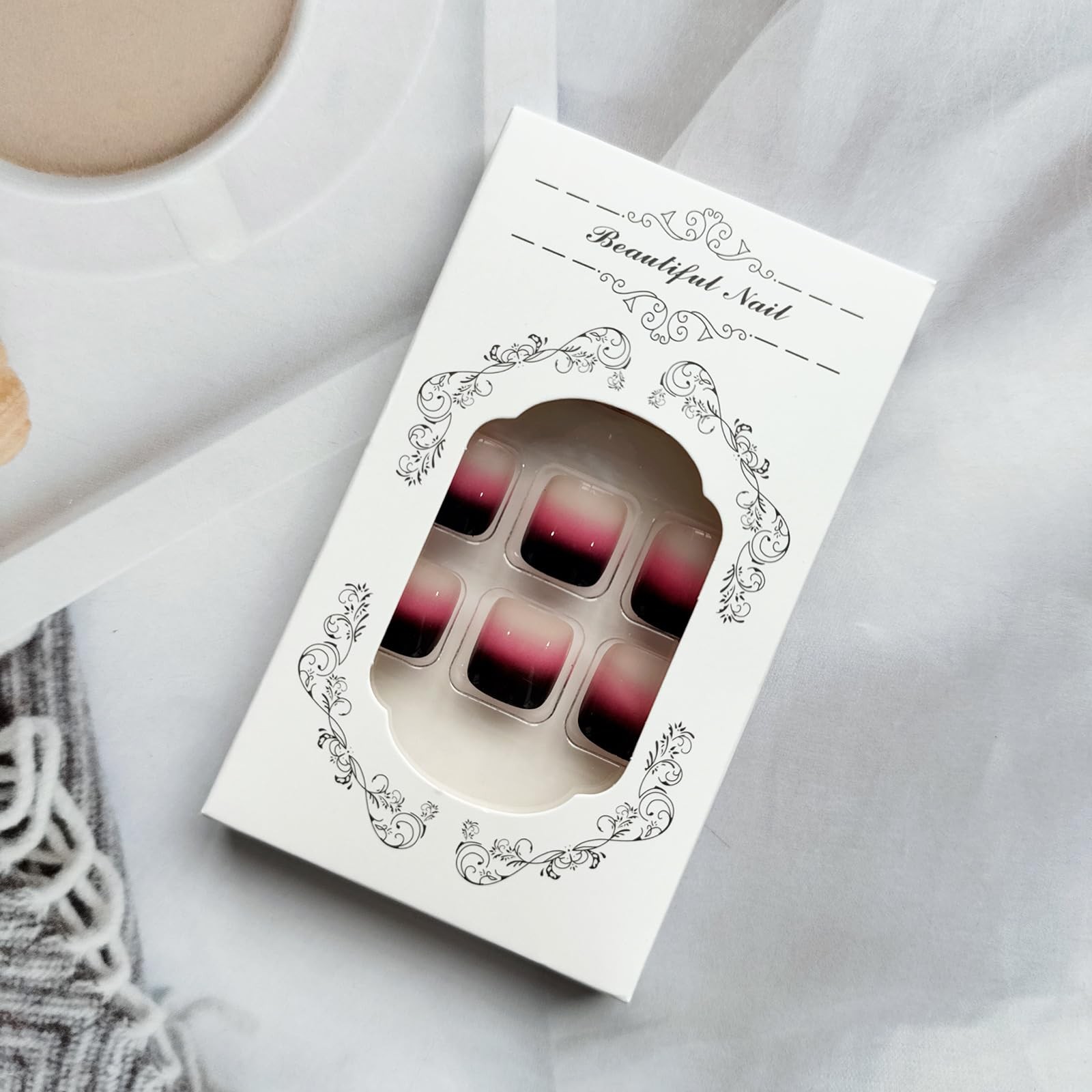 French Press on Toenails Gradient Black Pink Fake Toe Nails Summer Toenails
