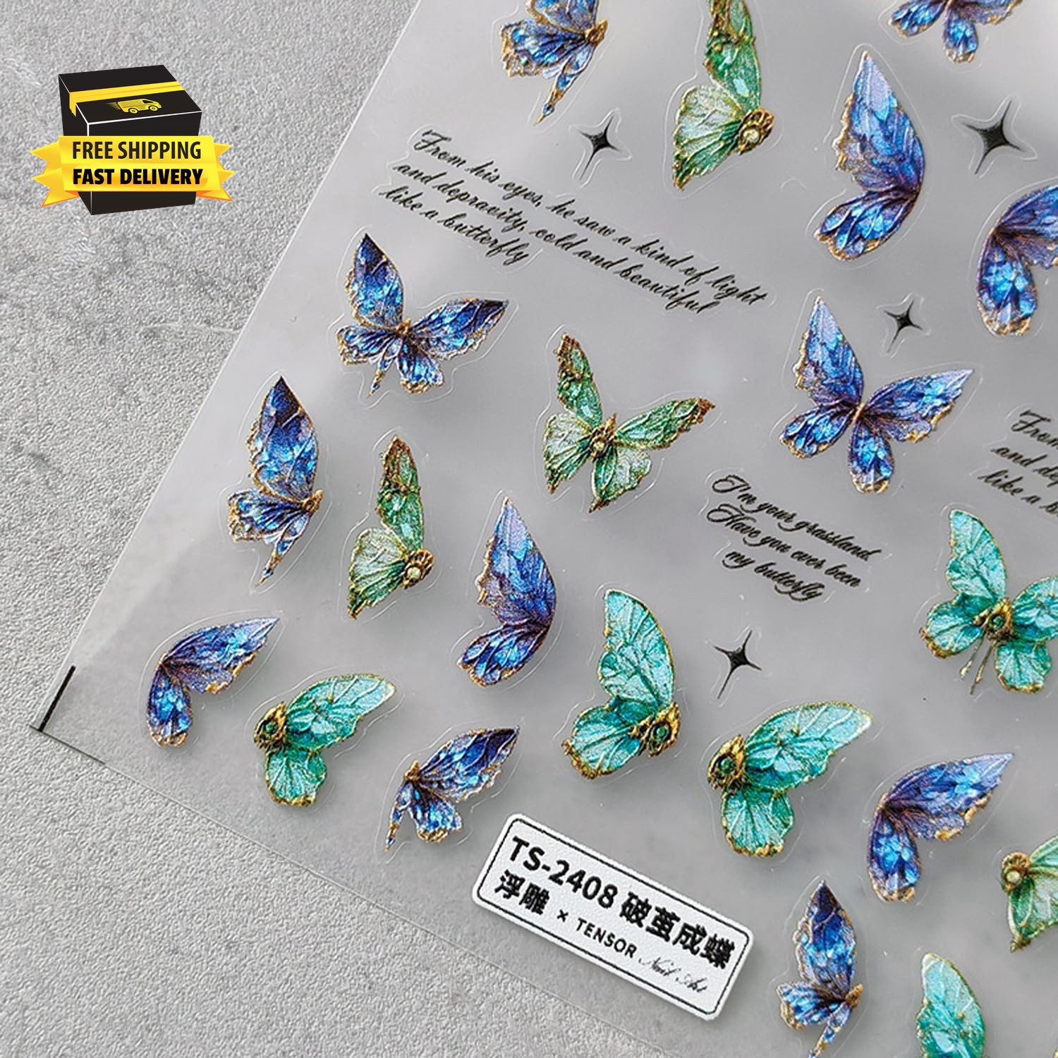 Butterfly Nail Art Stickers 5D Embossed Butterfly Nail Stickers Self-Adhesive Na