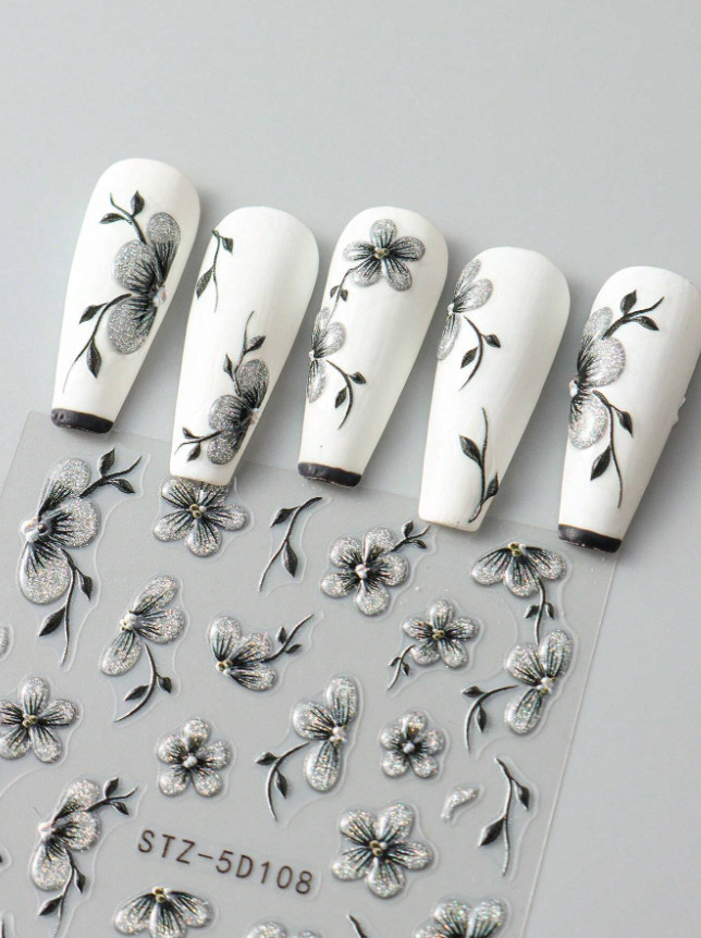 Relief Laser Glitter Flower Nail Art Sticker 5D Embossed Self Adhesive DIY NH27