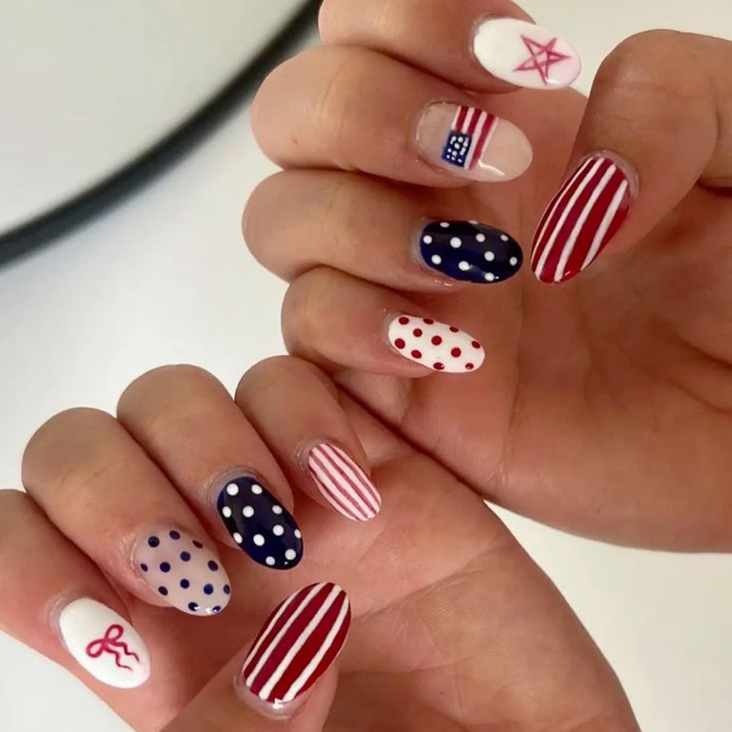 Independence Day Patriotism Press on Nails Red Blue White Series Fake Nails P…