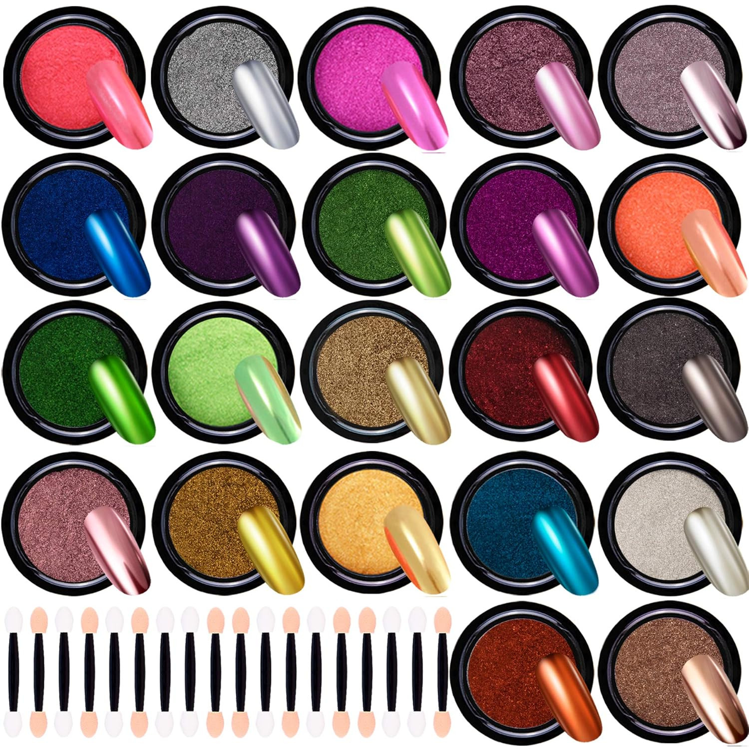 Duufin 22 Colors Nail Chrome Powder Metallic Nail Powder for Mirror Effect Nails