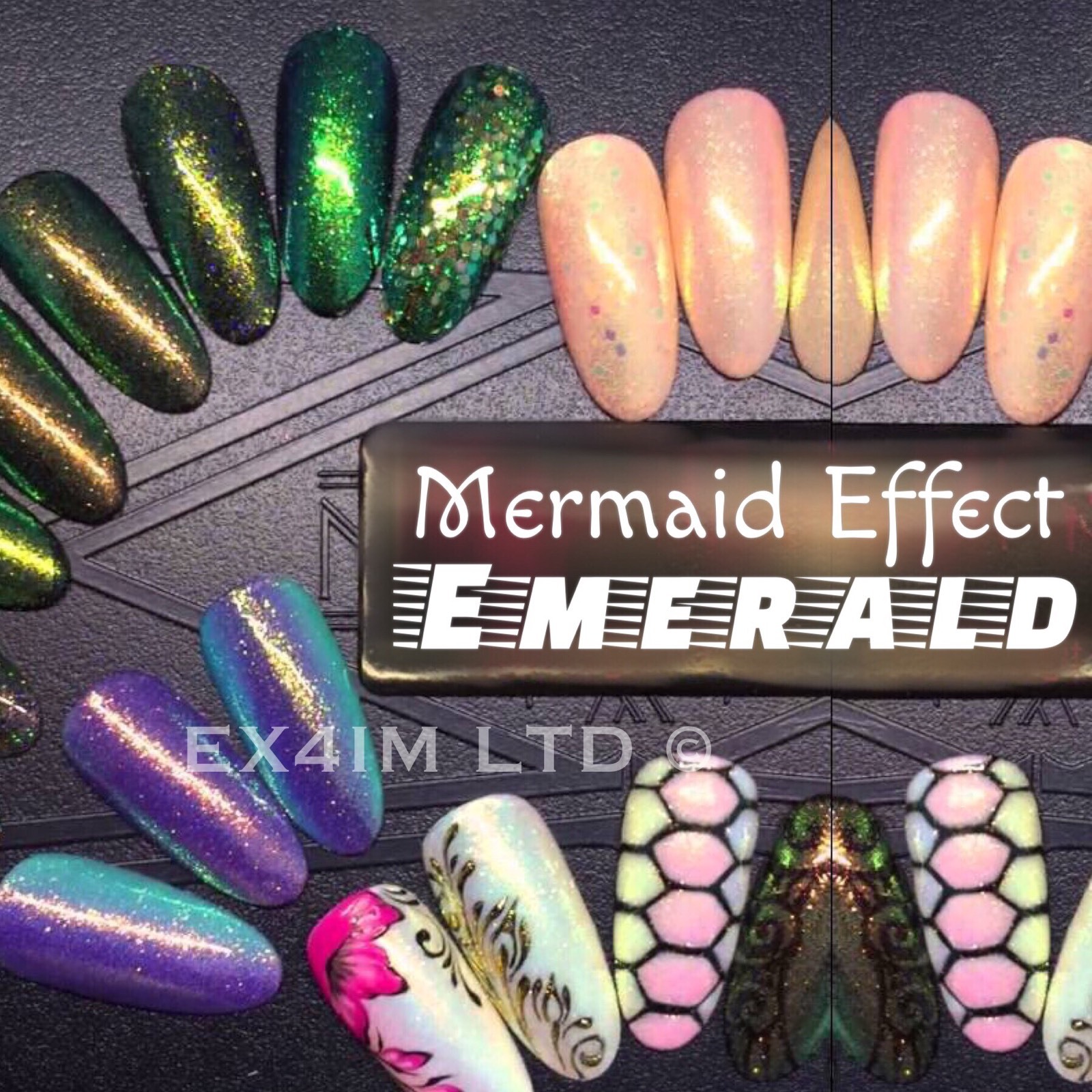 MERMAID EFFECT Nails Art Glitter Powder Magic Dust Glimmer Emerald Iridescent UK