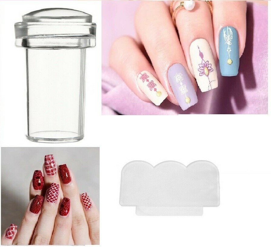 Nail Art Clear Jelly Head Silicone Stamper Scraper Transparent+ Stamp Plate Free