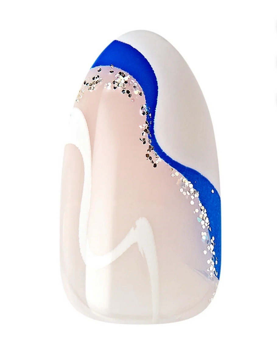 KISS imPRESS No Glue Mani Blue White Swirl