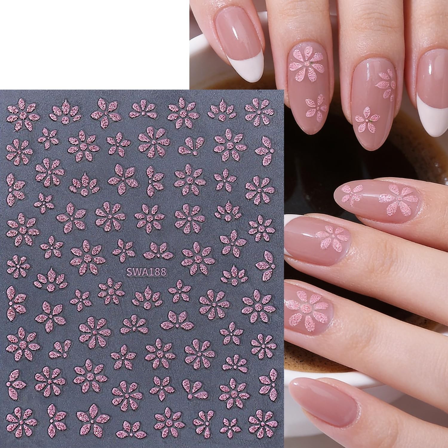 4 Sheets Flower Nail Stickers Spring Summer Floral Nail Decals 3D -Adhesive B…