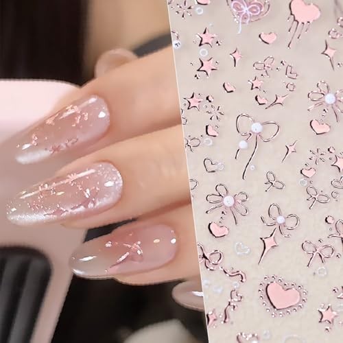 Valentine’s 5D Embossed Nail Art Stickers – Romantic Rose Gold & Pink Nail