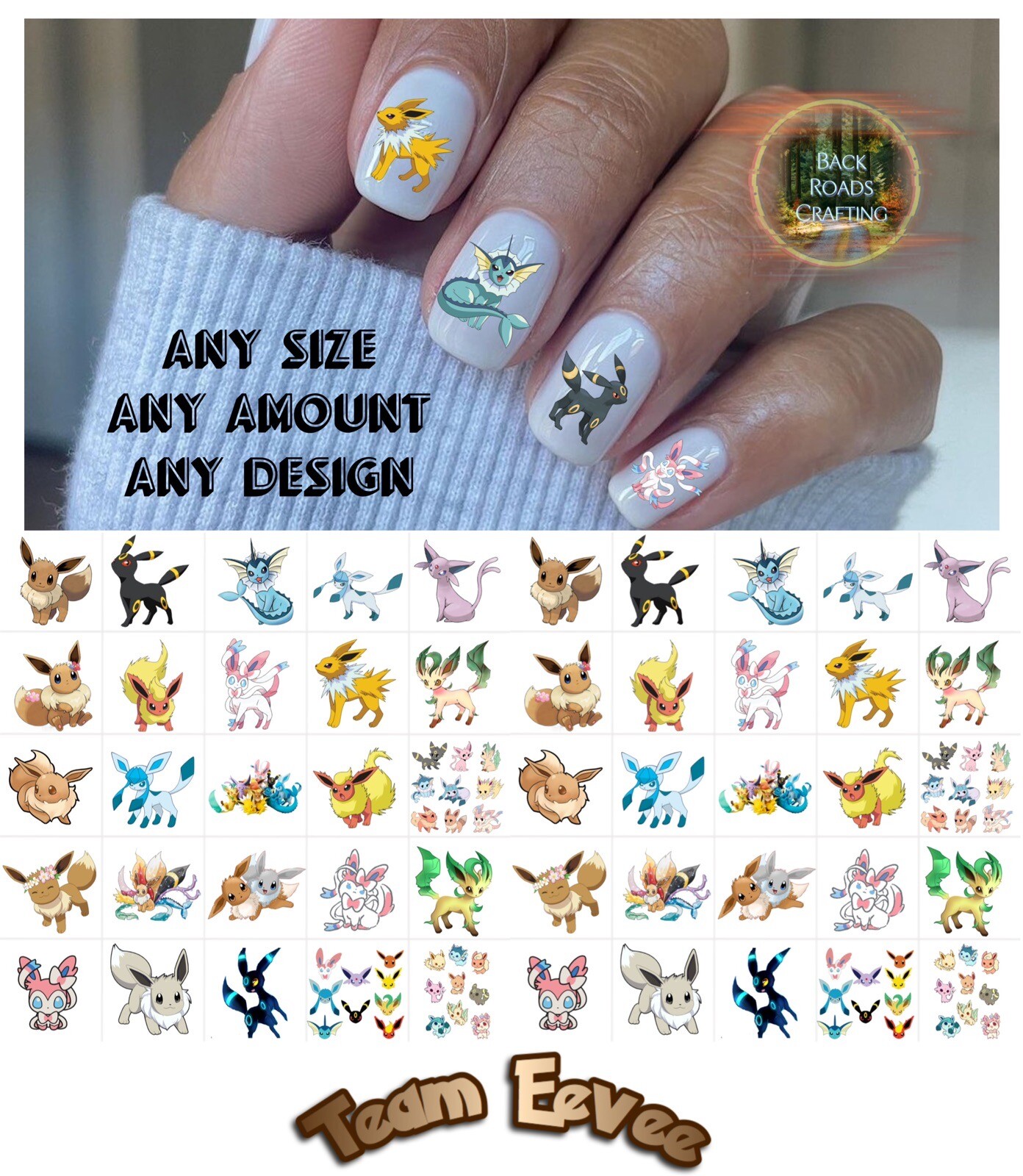 Eevee Pokemon Waterslide Nail Decals Set Of 50 Instructions & Bonus Included