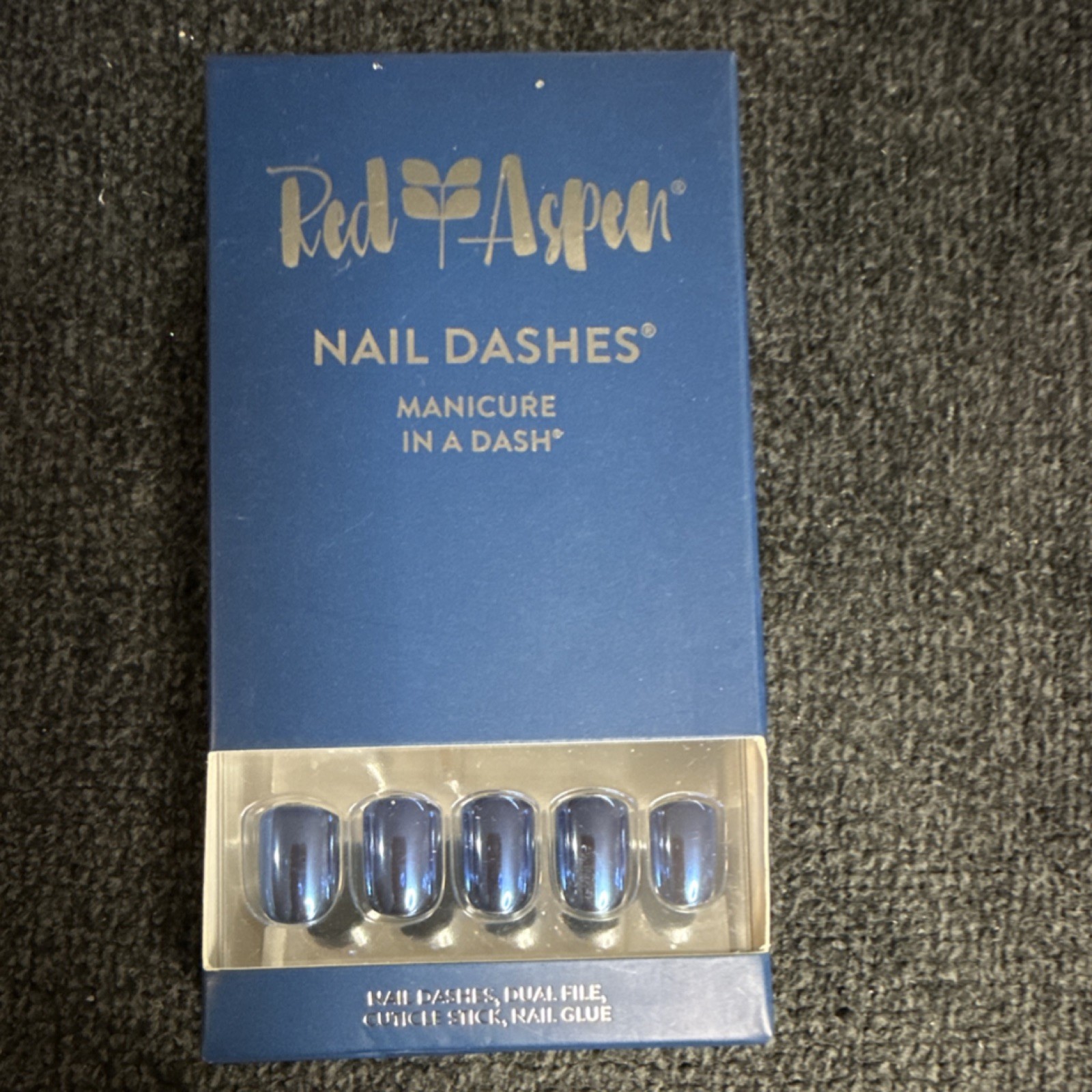 Red Aspen Nail Dashes Press-On Nails Blue Shiny Short Square, Glue Included