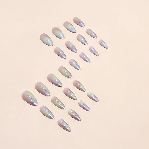 Almond Press on Nails Medium Aurora Fake Nails Glossy 67-A03Colorful Aurora