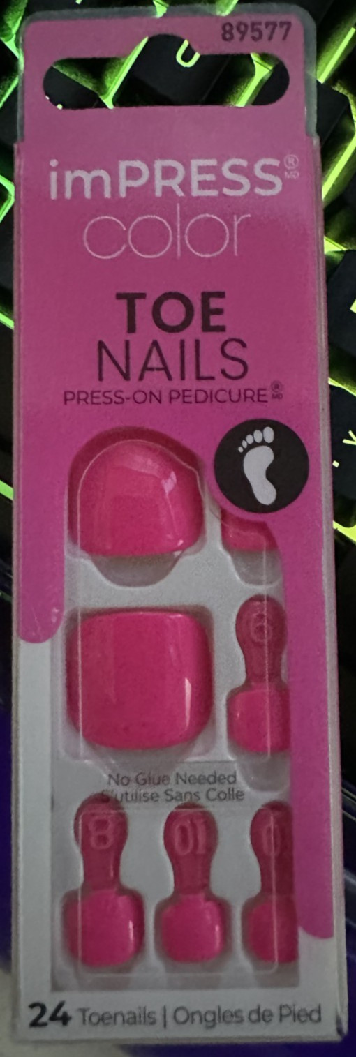 Impress! Kiss Peticure Nails TOES Hot Pink Color Block 517X Spun Sugar