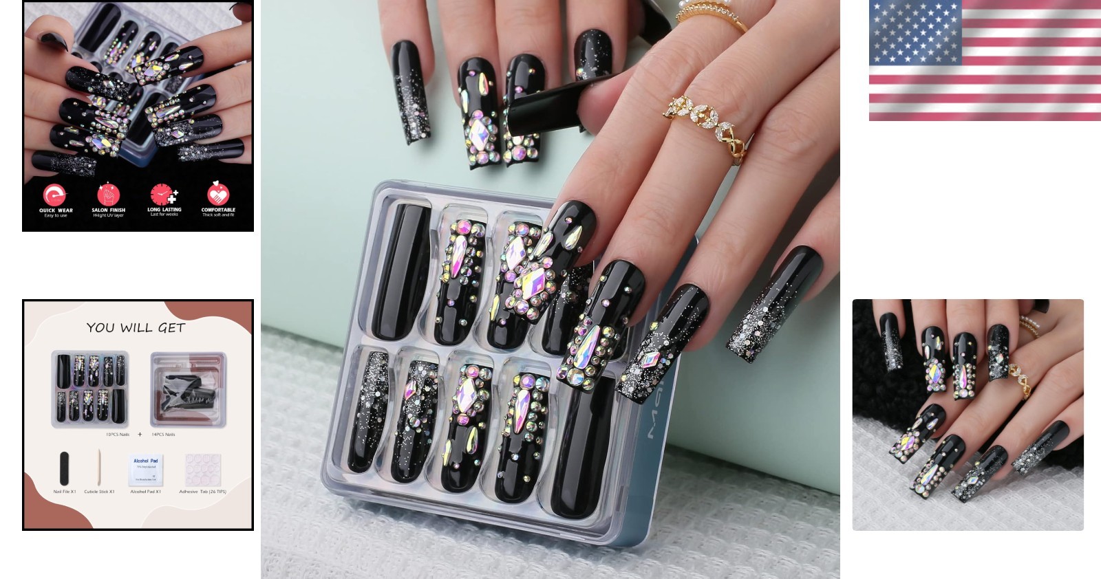 Comfortable Long Square Black Glitter Nails – Effortless Glam for Every Occasion