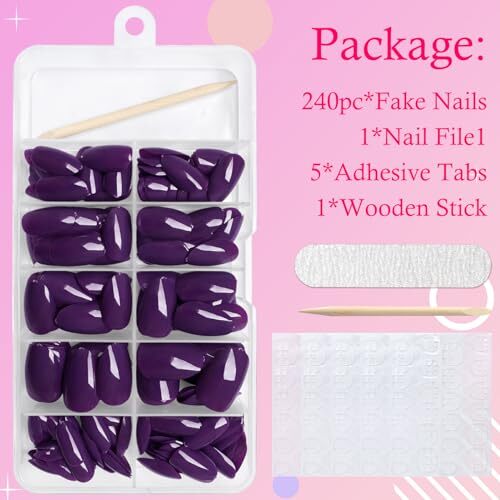 Oval Press on Nails Short Fake Nails, 240pcs Nails Press on Almond Deep Purple