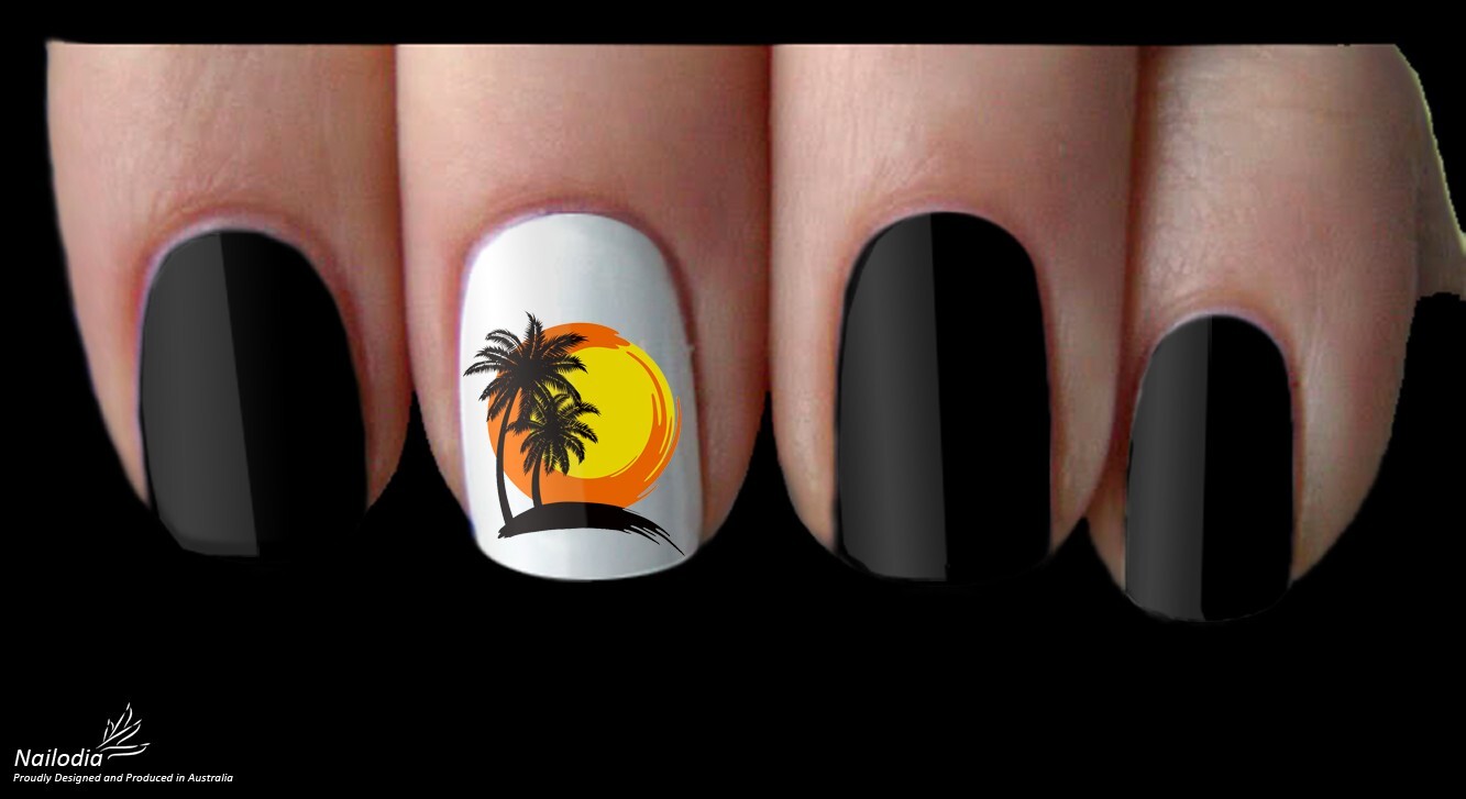 Tropical Sunset Palm Tree Beach Nail Art Decal Sticker Water Transfer Slider