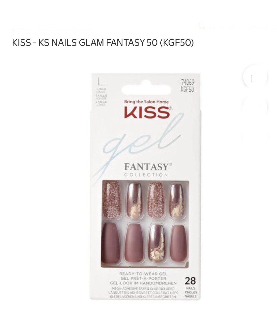 KISS gel FANTASY COLLECTION , Press On Nails 28 Count , Glue On 7 Day Wear