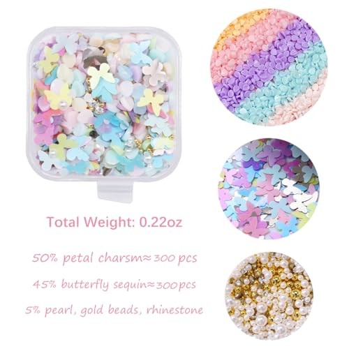 3D Nail Charms 1 Box Flower Blossom Beads Pearl Nail Rhinestones Colorful Petal
