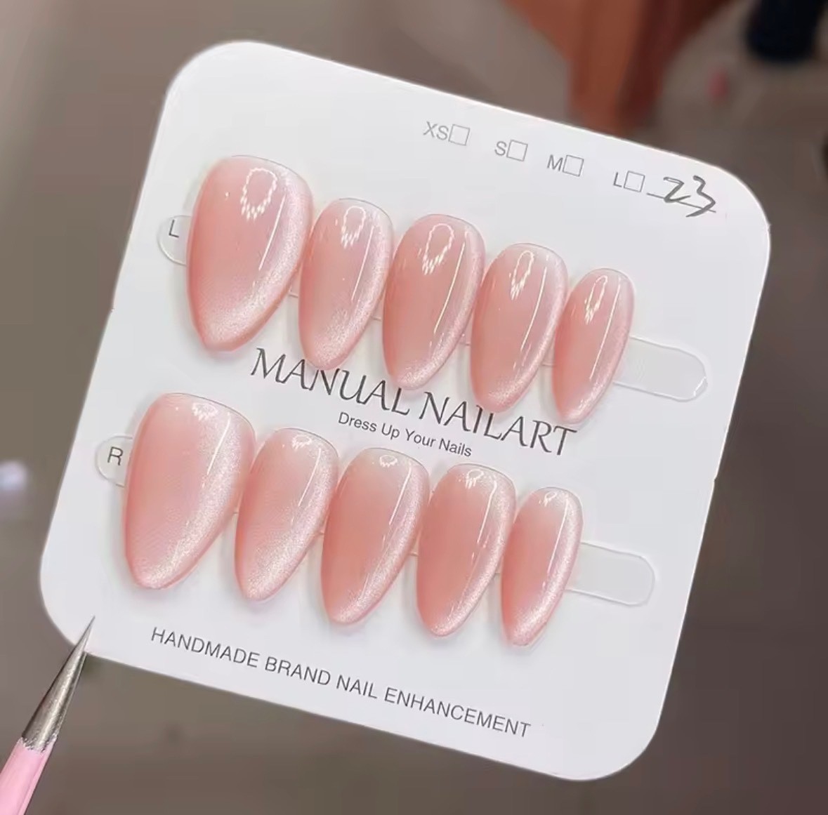 Reusable Handmade Press-On Nails with Cat Eye Shimmer Finish – 10 Pieces