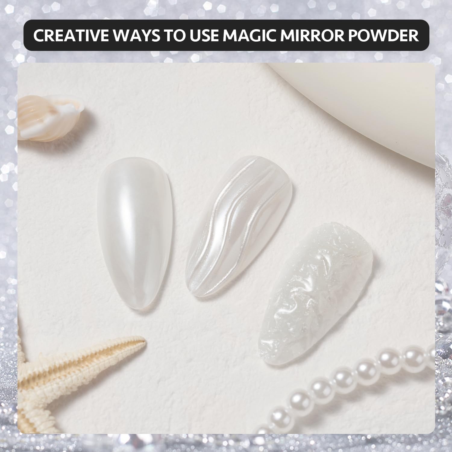 GAOY Chrome Nail Powder, Mirror Effect Pearlescent Shimmer Pearl White