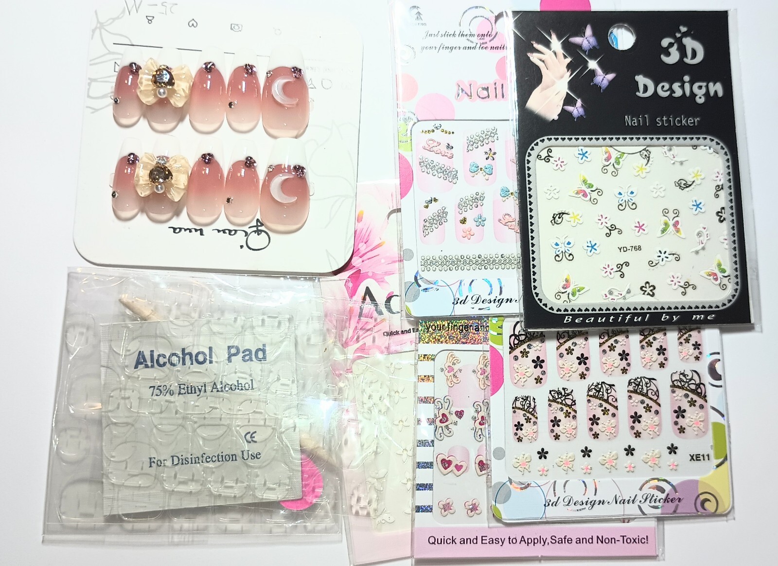 Handmade press on nails easy to put on & off reusable +5 pieces nail stickers.