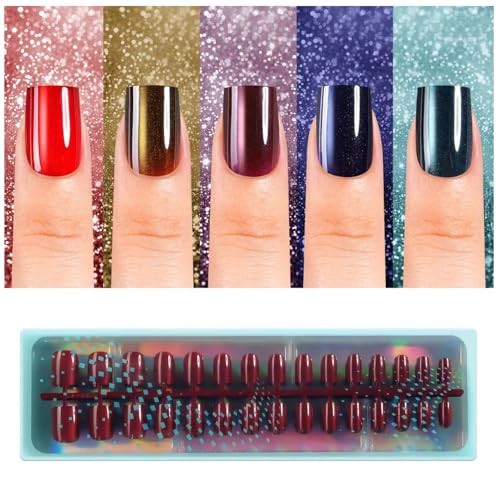 Vansiho 150Pcs Cat Eye Press on Nails – Short Square – CatEye Fake Nail Women