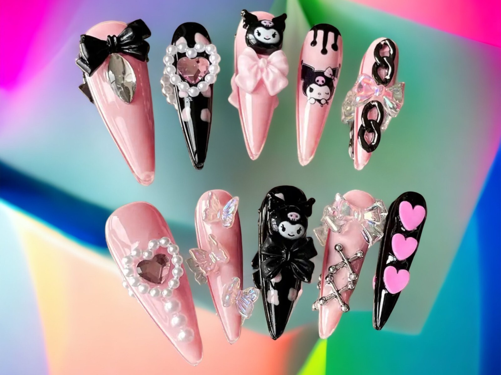 Kuromi BlackPink Kawaii Handmade Press On Nails