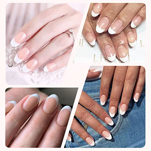 French Tip Press On Nails Short Clear Nude Oval Designs False Nail White Edge