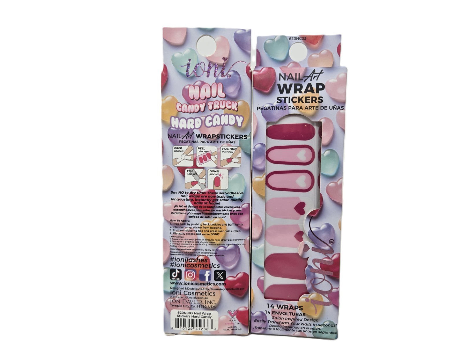 IONI Cosmetics 620NC03 Hard Candy Heart-Patterned Full Nail Art Stickers – 2 PK