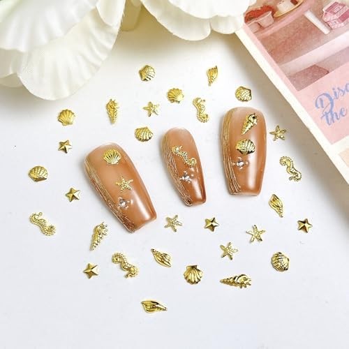 600Pcs Gold Starfish Nail Charms 3D Alloy Summer Ocean Nail Rhinestones Starfish