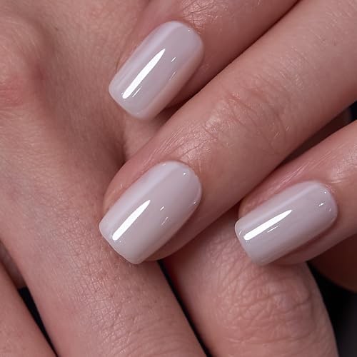 Soft Gel Square Milky White Press-On Nails Short, Reusable Fake Urban Frost