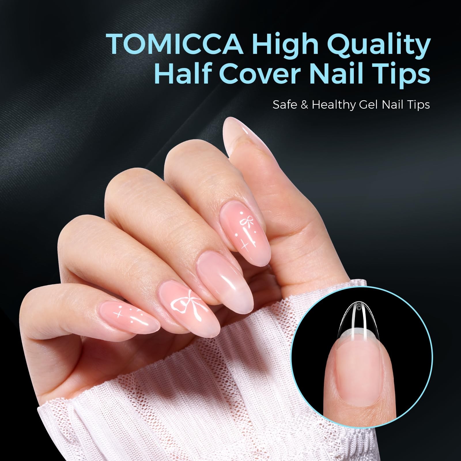 TOMICCA 504pc Short Almond Nail Tips 12 Sizes