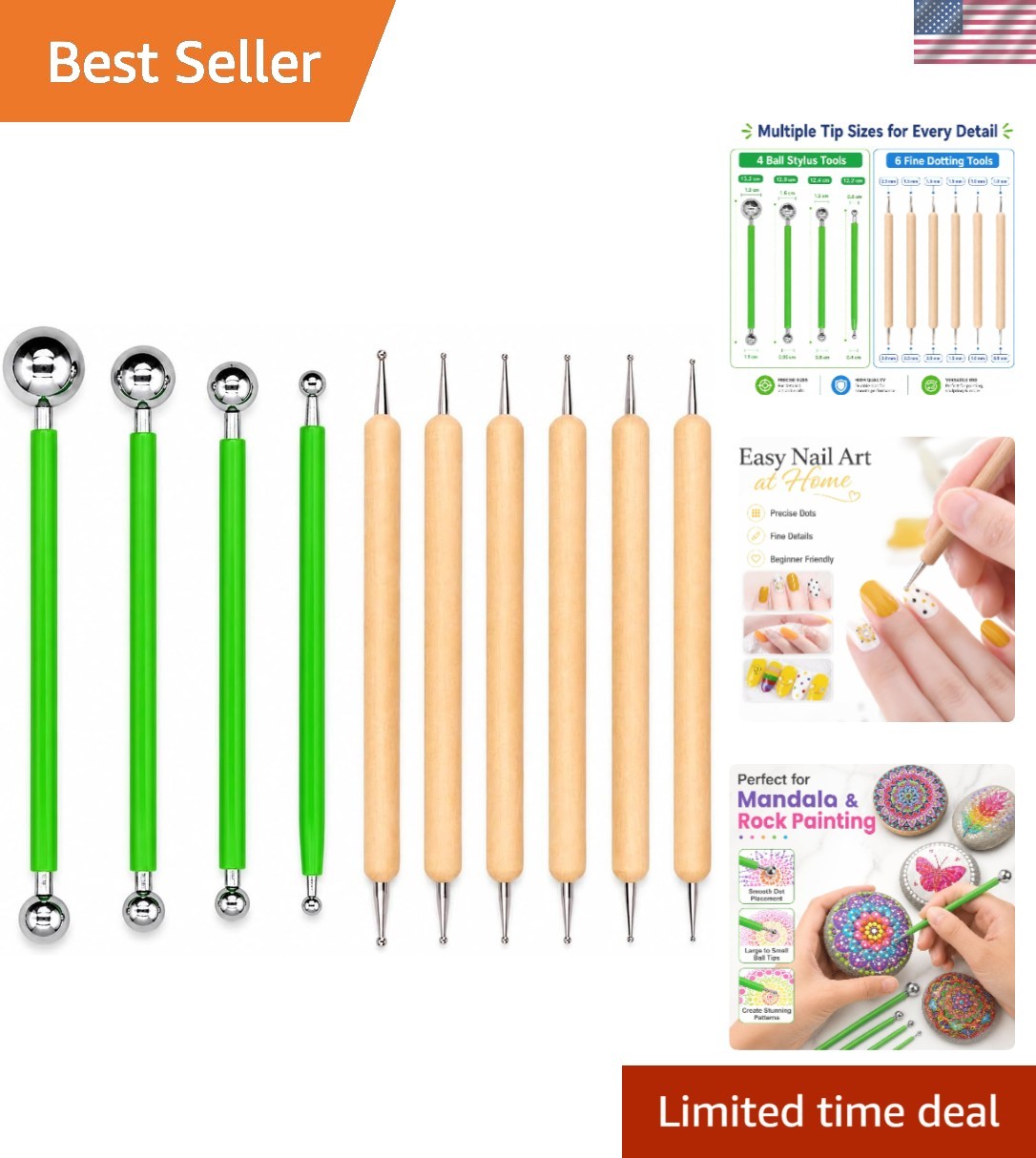 Precision Dotting Tools Kit – 10 Styluses for Rock Painting, Clay, and Mandalas