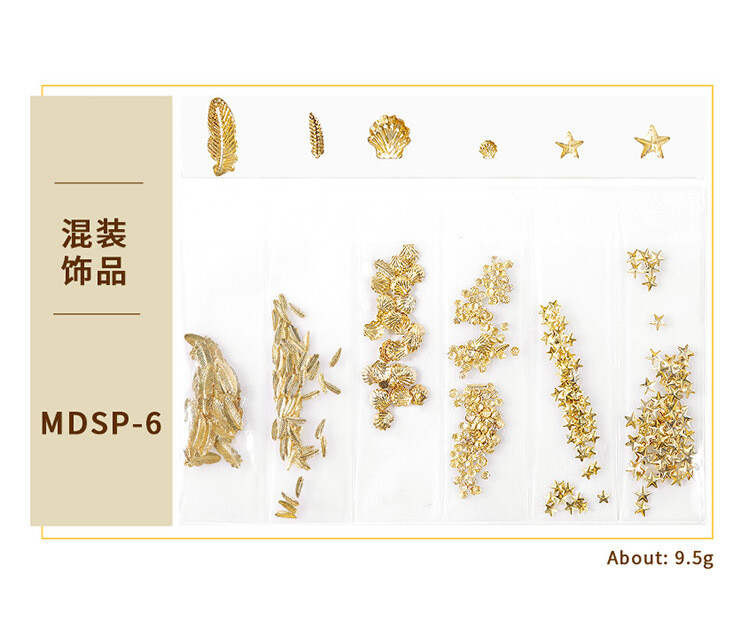 10 Packs Gold Nails Art Metal Rivets Studs Hollow Round Stars 3D Decoration Tips